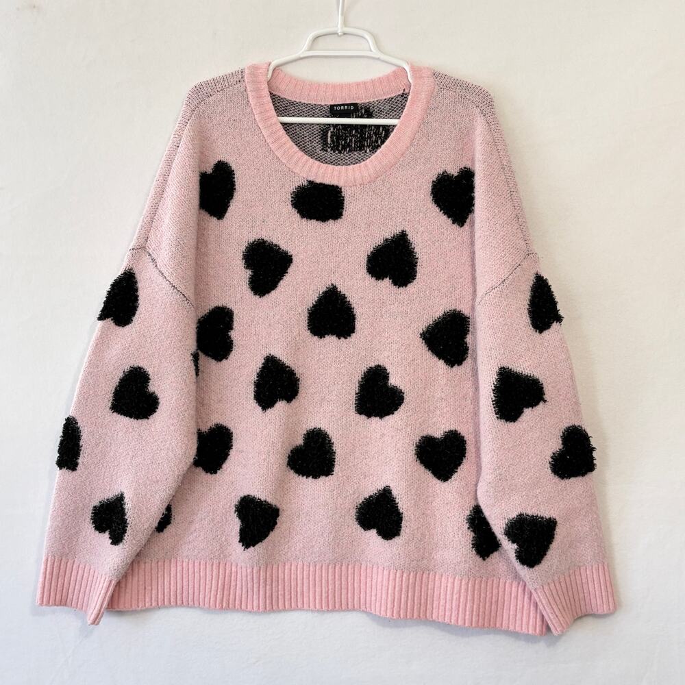 Torrid Sweater Women’s Plus 2X Oversized Baggy Pink Hearts Soft Comfy Snuggly - Picture 5 of 11